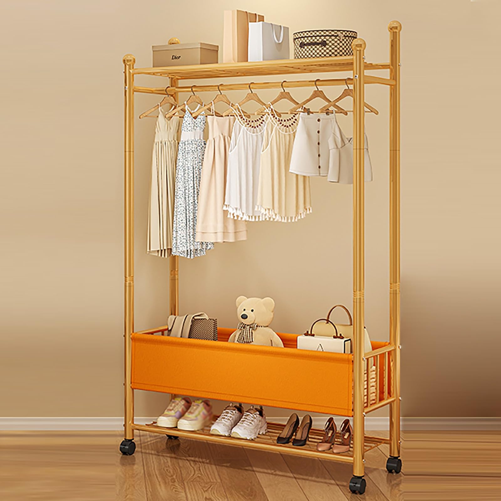 Portant à vêtements à roulettes robuste organisateur de vêtements en métal noir pour chambre