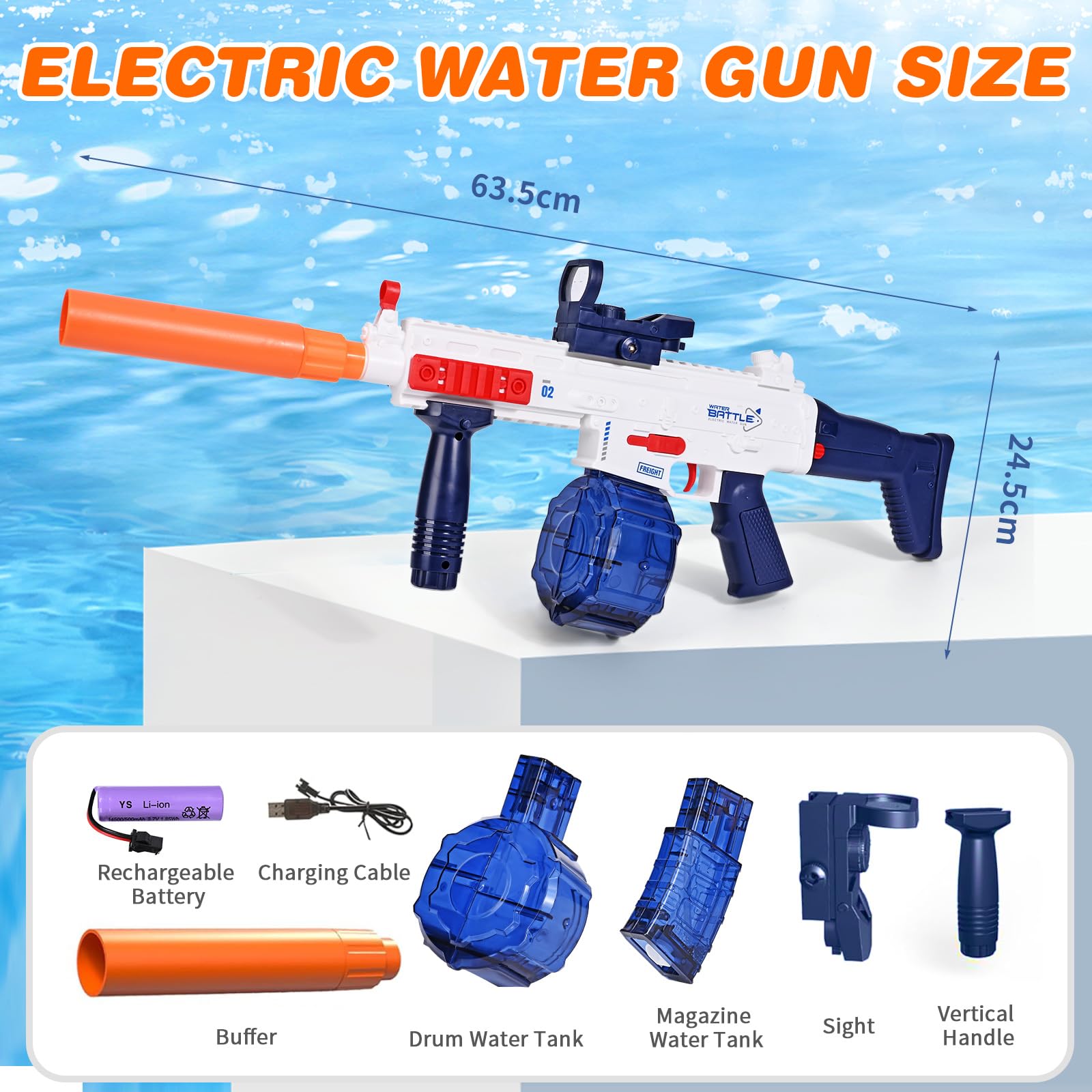 ZWOOS Elektryczny pistolet na wodę, dla dorosłych i dzieci, automatyczny pistolet na wodę z podwójnym zbiornikiem na wodę, duży zasięg 7-10 m, letnia impreza na plaży przy basenie zew