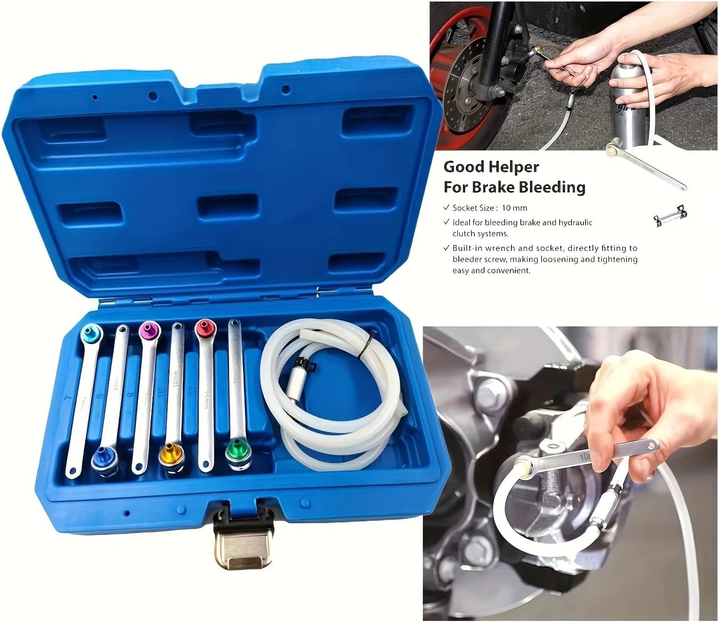 7pcs Brake Caliper Tool Set with Screw-in Grease Sockets, Steel Brake System Bleeder and Exhaust Wrench Kit Compatible with Universal