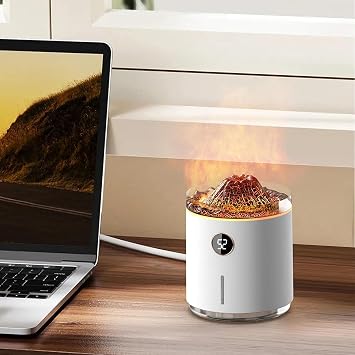 Volcanic Effect Rechargeable Air Humidifier Smart Aromatherapy Mist Diffuser for Bedroom Living Room, Simulated Flame Shape, Visual Magic