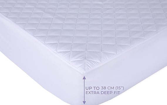 NightComfort Microfiber Waterproof Luxury Quilted Mattress Protector Anti Allergy 38 cm Extra Deep, Double Bed