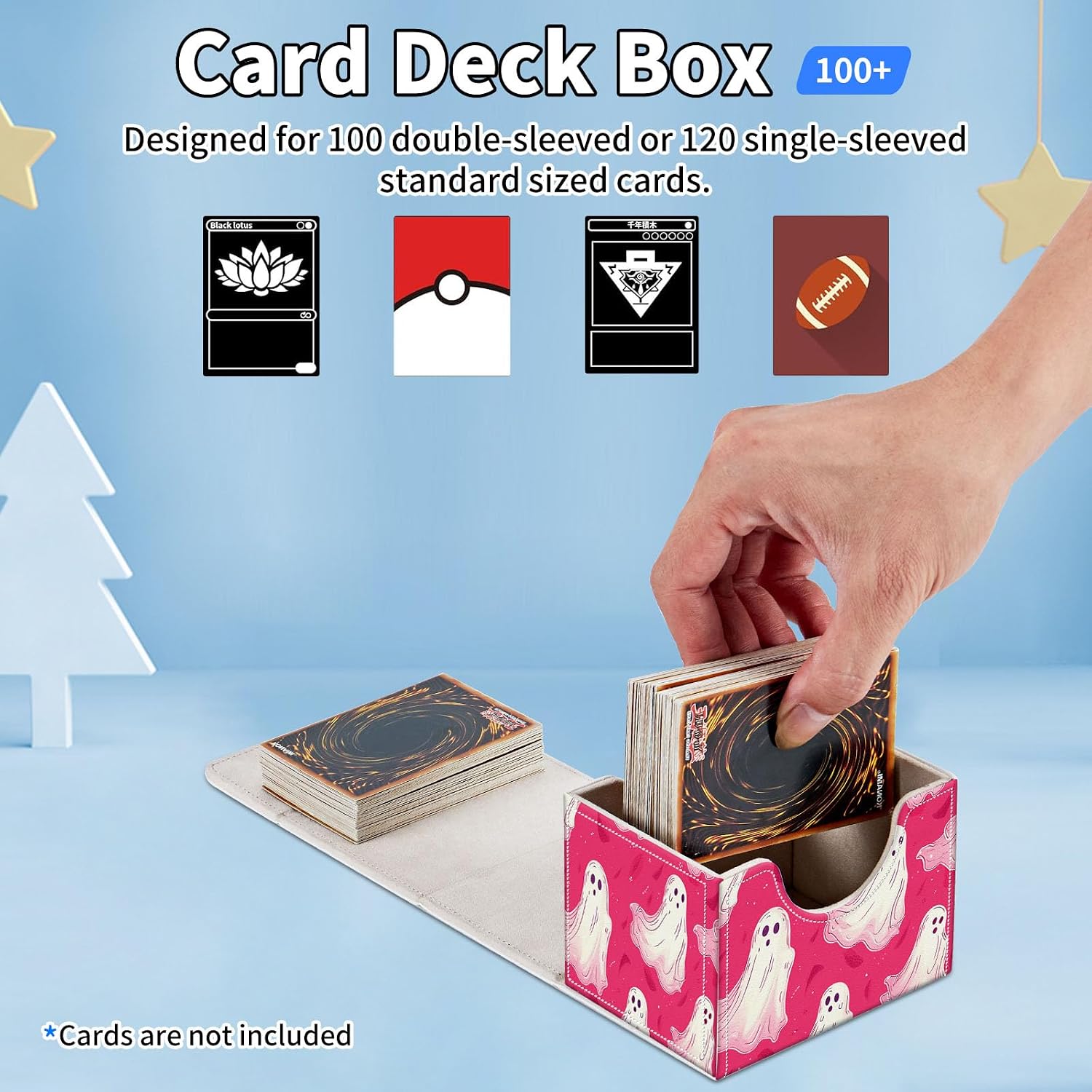 for MTG Commander Deck Box,Card Deck Box for Trading Yugioh MTG,Fits 100 Double Sleeved Cards,PU Leather Strong Magnet Case for Magic Commander TCG CCG,Cute Pink Spirit