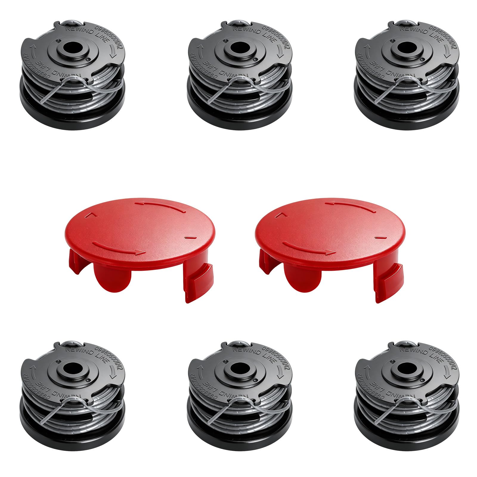 Bobina de hilo para Bosch F016800351 Bobina de repuesto 6 bobinas con 2 tapas para desbrozadora Bosch ART 24 ART 24+ ART 27 ART 27 + ART 30 ART 30+, diámetro 1,6 mm, hilo de nailon 6 m