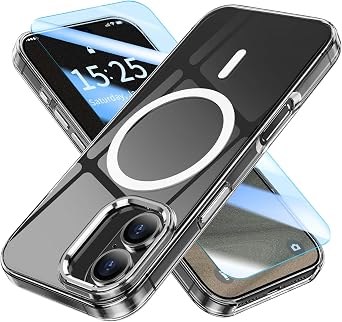 MATEPROX Magnetic Clear Compatible with iPhone 17 Case[2025], Never Yellow Transparent Protective Cover 6.3 Compatible with MagSafe with Screen Protector-Clear