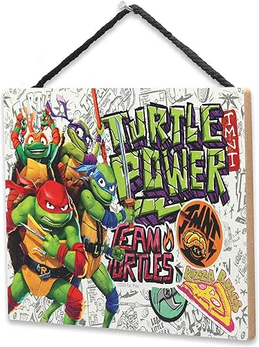 Vista 2 de Teenage Mutant Ninja Turtles Turtle Power - Decoración de pared de madera colgante - Divertido letrero TMNT para dormitorio de niños, cueva