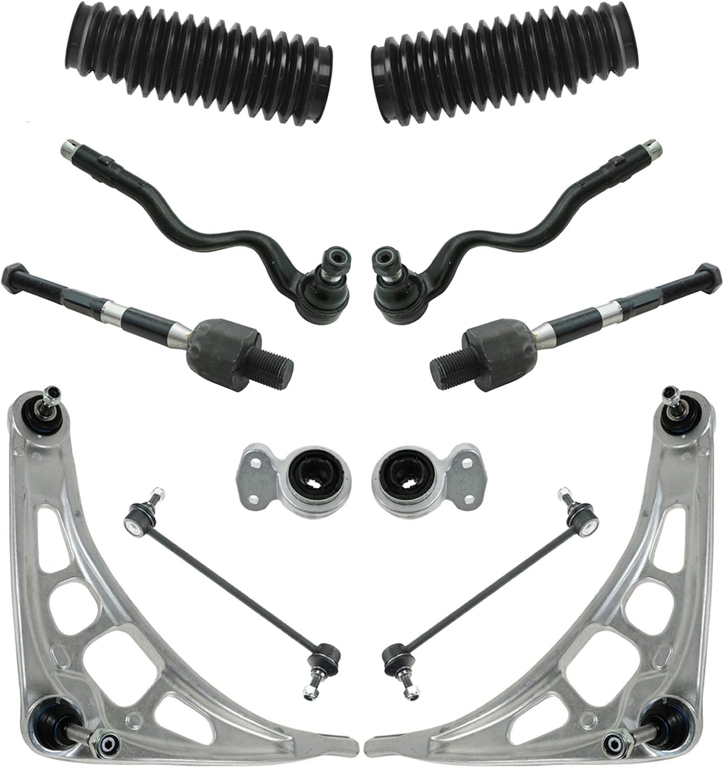 TRQ Front Steering & Suspension Kit Control Arm Bushing Set Control Arm with Ball Joint Steering Rack & Pinion Bellow Sway Bar Stabilizer Link Tie Rod Compatible with BMW