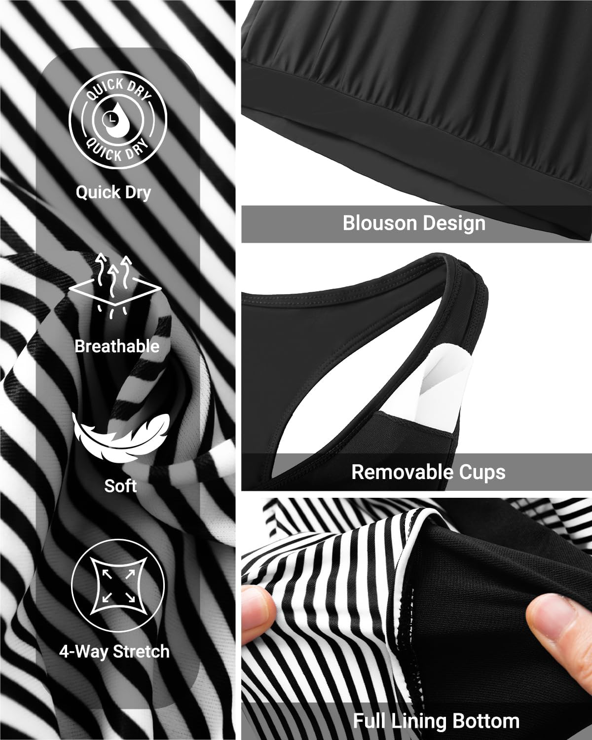 Yonique Women Two Piece Tankini Blouson Swimsuit Bathing Suits Racerback Swim Tank Tops with Bottoms Tummy Control Swimwear - Image 5