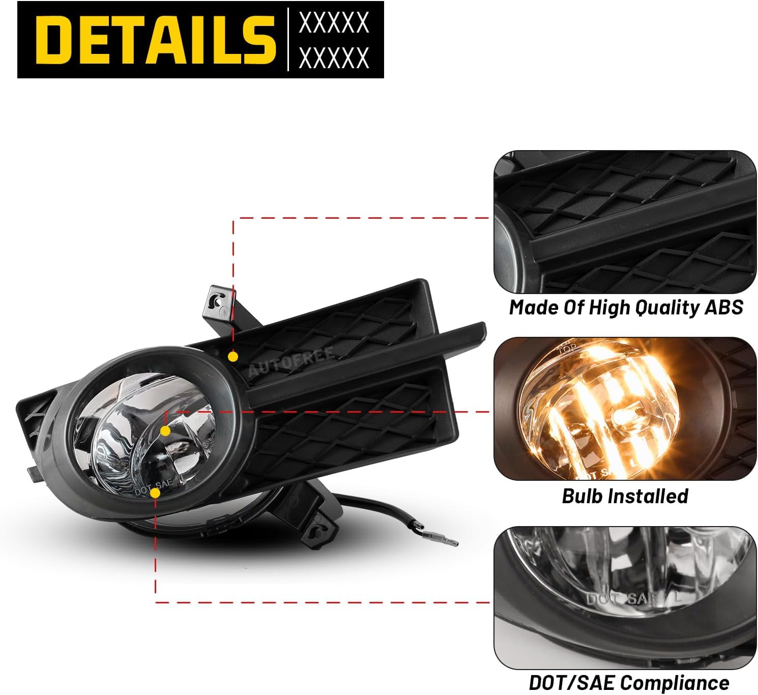 Fog Lights Assembly Compatible with 2007-2011 Chevrolet Aveo Sedan Model Only Fog Lamp with Bulbs H3 12V 55W Included Wiring Kit- 1 Pair (Clear Lens)