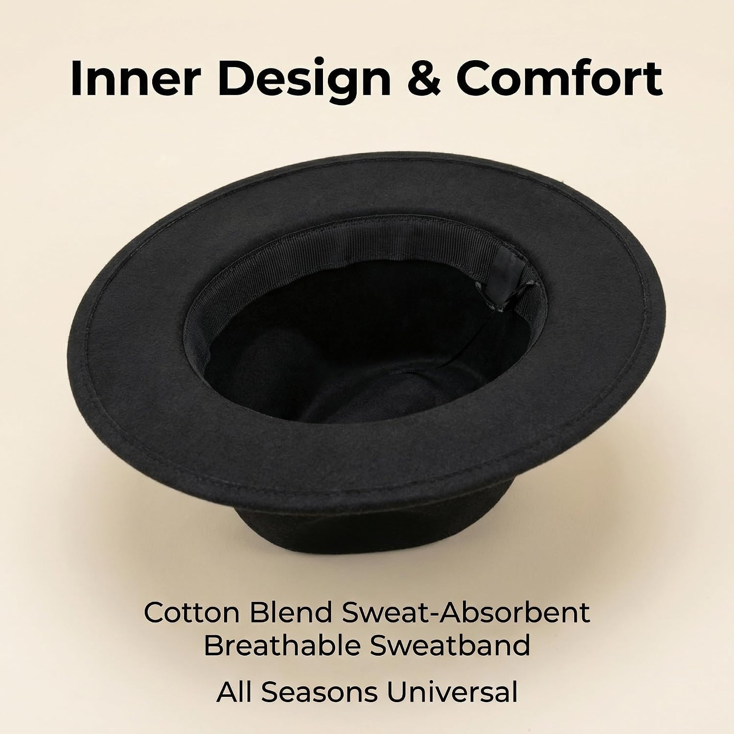 UPSTORE Unisex Wide Brim Fedora Hat Classic Panama Hat Felt Hat with Band Black, 58-60cm