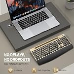 GAMCATZ Clavier sans fil ergonomique avec dossier de repos bas de poignet,Porte-téléphone/tablette, conception de quiet,Windows & Mac OS, sans fil de taille complète USB Clavier d'ordinateur pour bureau, Laptop, PC, Mac, Windows-Gold
