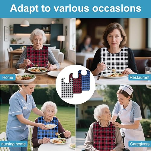 Vista 27 de VOPHIA Baberos para adultos para mujeres, babero lavable, reutilizable, impermeable, protector de ropa con colector de migas opcional