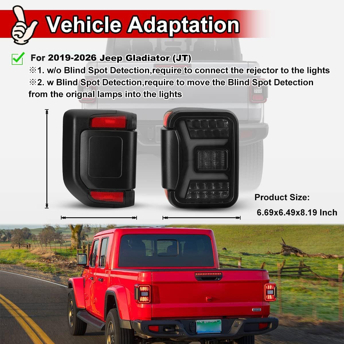 Nixon Offroad Tail Lights for Jeep Gladiator JT 2018-2025 Tail Lamps Sequential LED Rear Lights Car Rear Lamps Assembly Replacement 1Pair (Matte Black Housing/Smoke Lens)