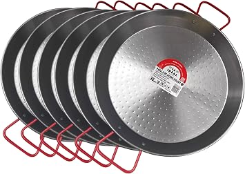 Garcima 15-Inch Carbon Steel Paella Pan,38cm,Pack of 6,Silver/Red 10038