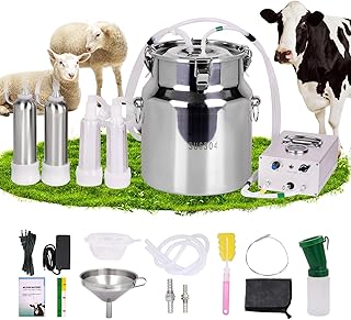 PKNYBZN 8L Milking Machine, Adjustable Suction Pulsation Vacuum Electric Milker, 2-in-1 Milking Machine with