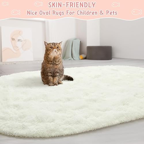 Miniatura 74 de LOCHAS Alfombra esponjosa para dormitorio, 2.6 x 5.3 pies, alfombra lanuda para dormitorio, mesita de noche, alfombra ovalada suave para sala