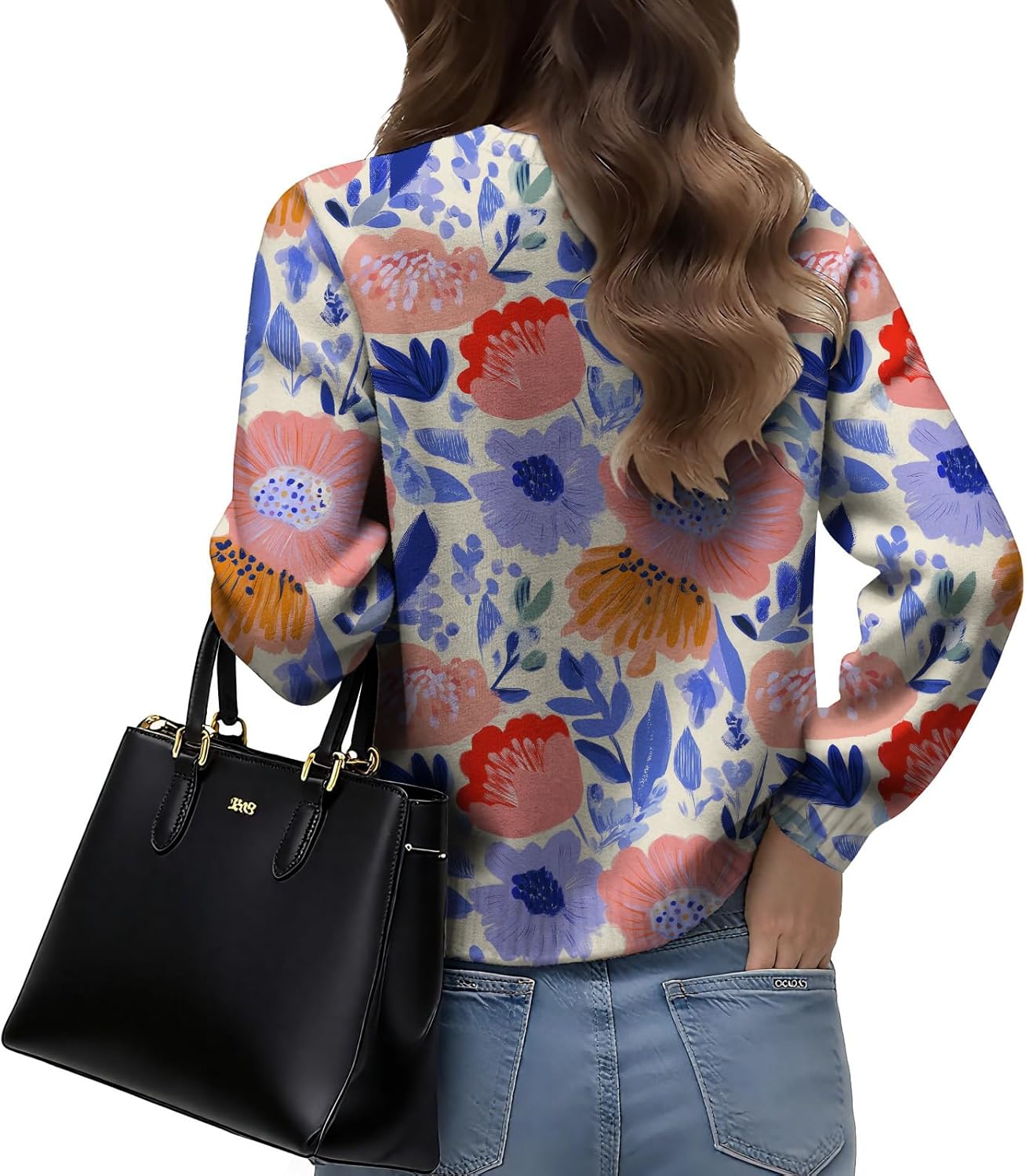 LIZALIG Women Top Pink Long Sleeve Flower Pattern Lightweight Soft Fashion Casual Floral Print for Fall Outfits - Image 2