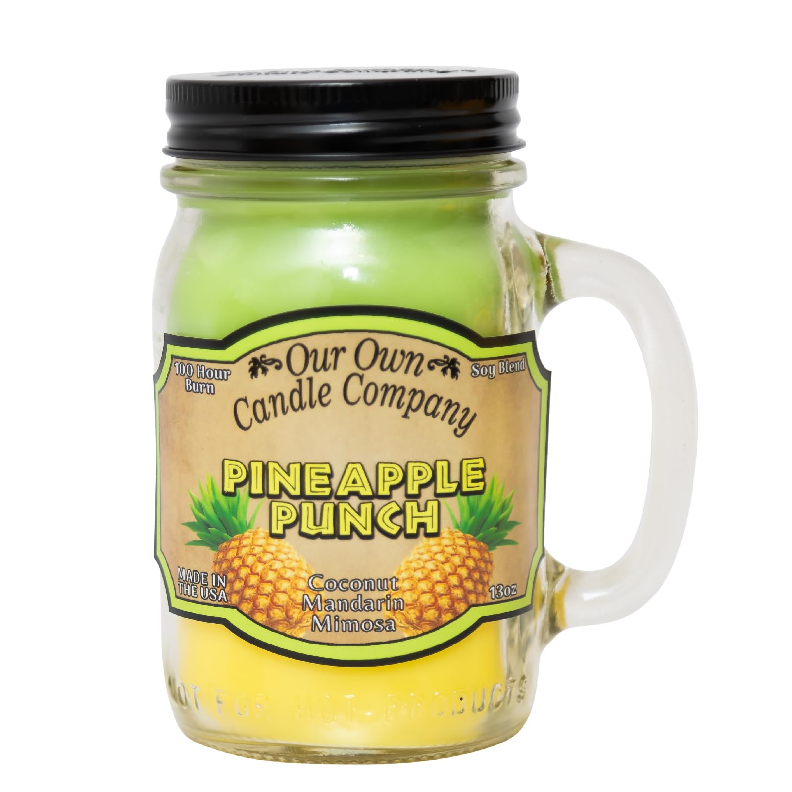 Our Own Candle Company Pineapple Punch Scented 13 Ounce Mason Jar Candle