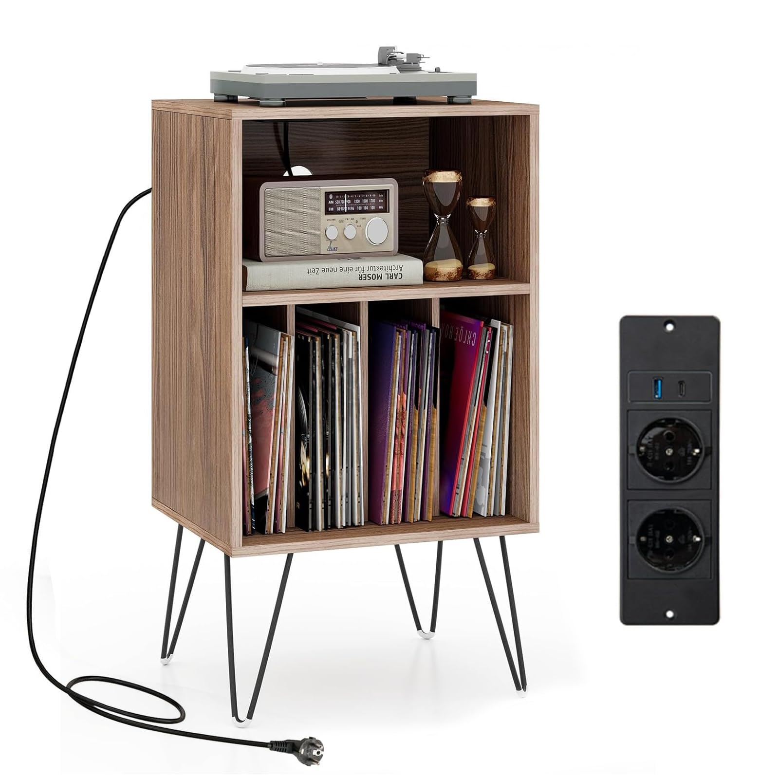 GIANTEX Support Tourne-Disque Vinyle à 3 Niveaux, Table d’Appoint avec Station de Charge, USB Type C, 2 Prises, Meuble Tourne-Disque avec Pieds en Métal, 48 x 40 x 88 CM (Noyer) - Les Beatles, Paul McCartney, John Lennon, RIngo Starr, George Harrison GIANTEX Support Tourne-Disque Vinyle à 3 Niveaux, Table d’Appoint avec Station de Charge, USB Type C, 2 Prises, Meuble Tourne-Disque avec Pieds en Métal, 48 x 40 x 88 CM (Noyer)