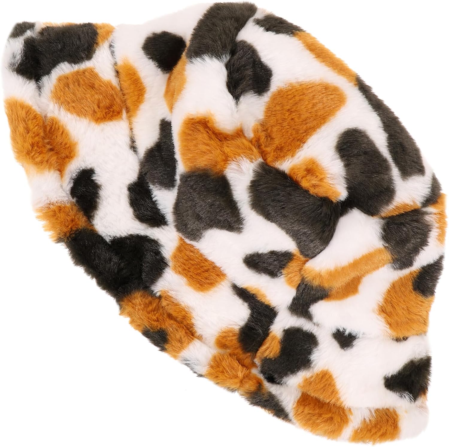 BESPORTBLE Colorful Cow Print Bucket Hat for Women, Plush Thickened Warm Fashion Fisherman Cap, Cozy Winter Outdoor Hat with Soft Velvet Material