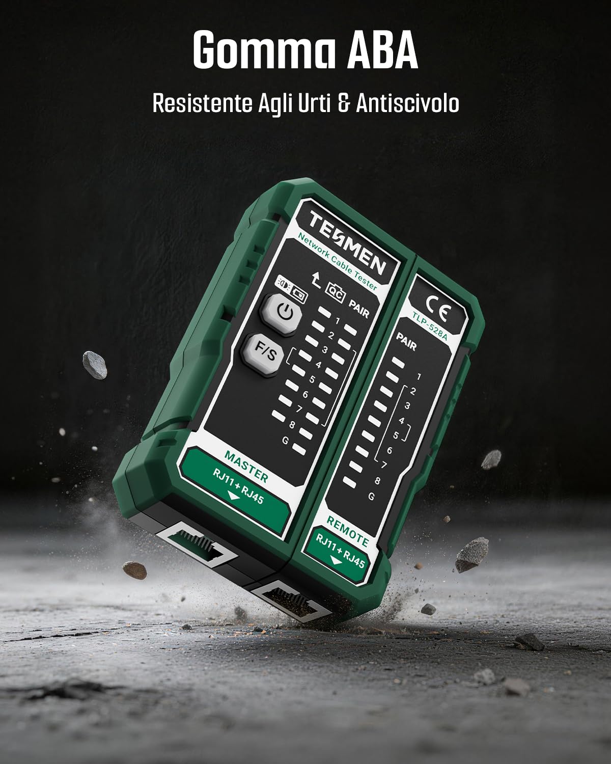 TESMEN TLP-528A Tester per cavi di rete, RJ11/RJ45, tester Ethernet LAN/TEL con test continuità & QC, per CAT5/CAT6/CAT7, ideale per manutenzione cavi – Verde