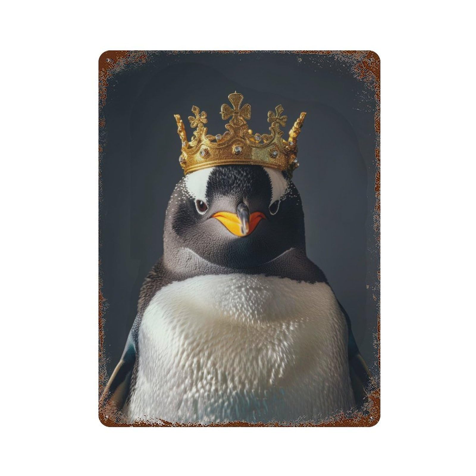 Penguin King Rust Effect Tin Sign 15.7"x11.8", Ideal for Cafe, Home Bar And Lounge Decor
