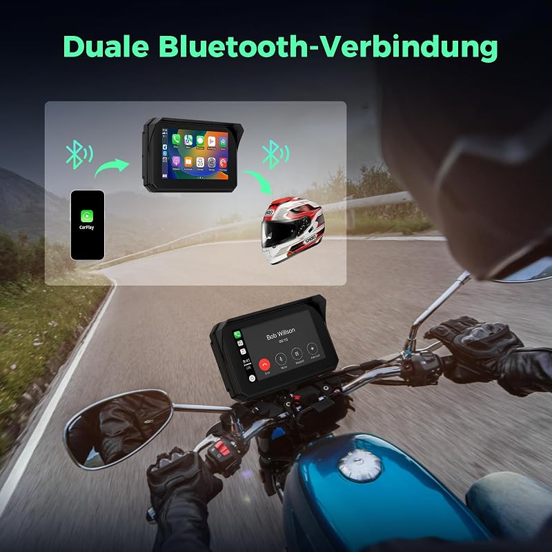 ITEFDTUTNE 5 Colos Vezeték Nélküli Carplay Kijelző Motorkerékpárhoz - IP67 Vízálló Érintőképernyő, Dupla Bluetooth, Hangvezérlés, Navigáció