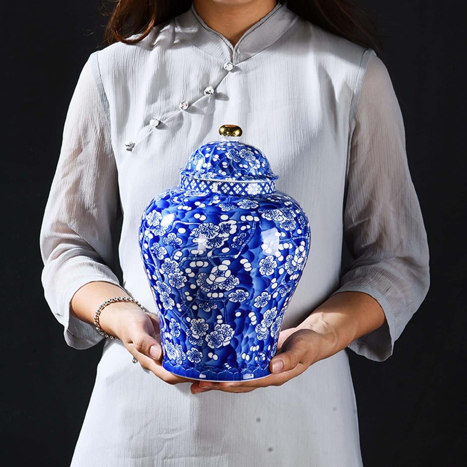 Decorative Ginger Jar Vase China Style Ceramic Vases Ceramic Jar Ancient Floral Ginger Jar Vase Porcelain Ginger Jar Vase,B-H26*w18cm