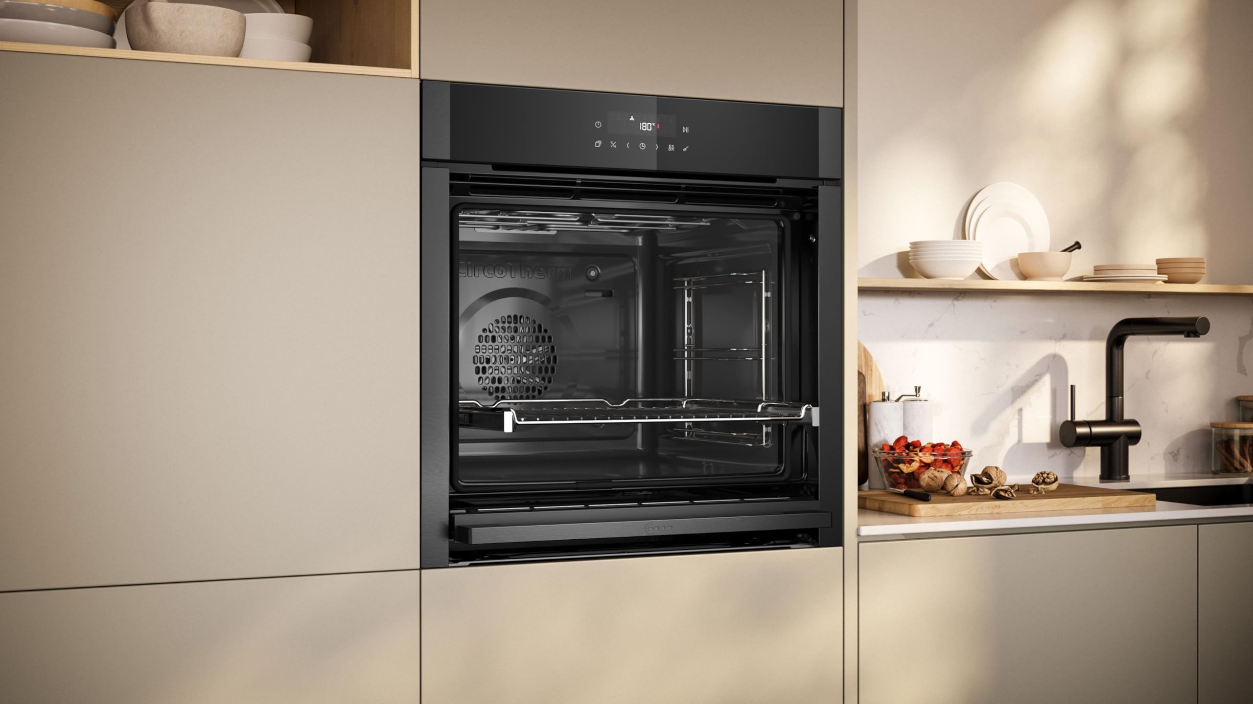 NEFF B5ACJ7HG3, N50, horno empotrable, Slide and Hide, fabricado en Alemania, control táctil LED, bandeja de horno Air Fry y Air Fry, 7 modos de calefacción, aire caliente 3D, CircoTherm, EasyClean