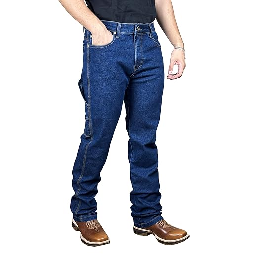 Calca Jeans Country Carpinteira Masculina Cowboy Texana Elastano Barra Larga Pura Raça