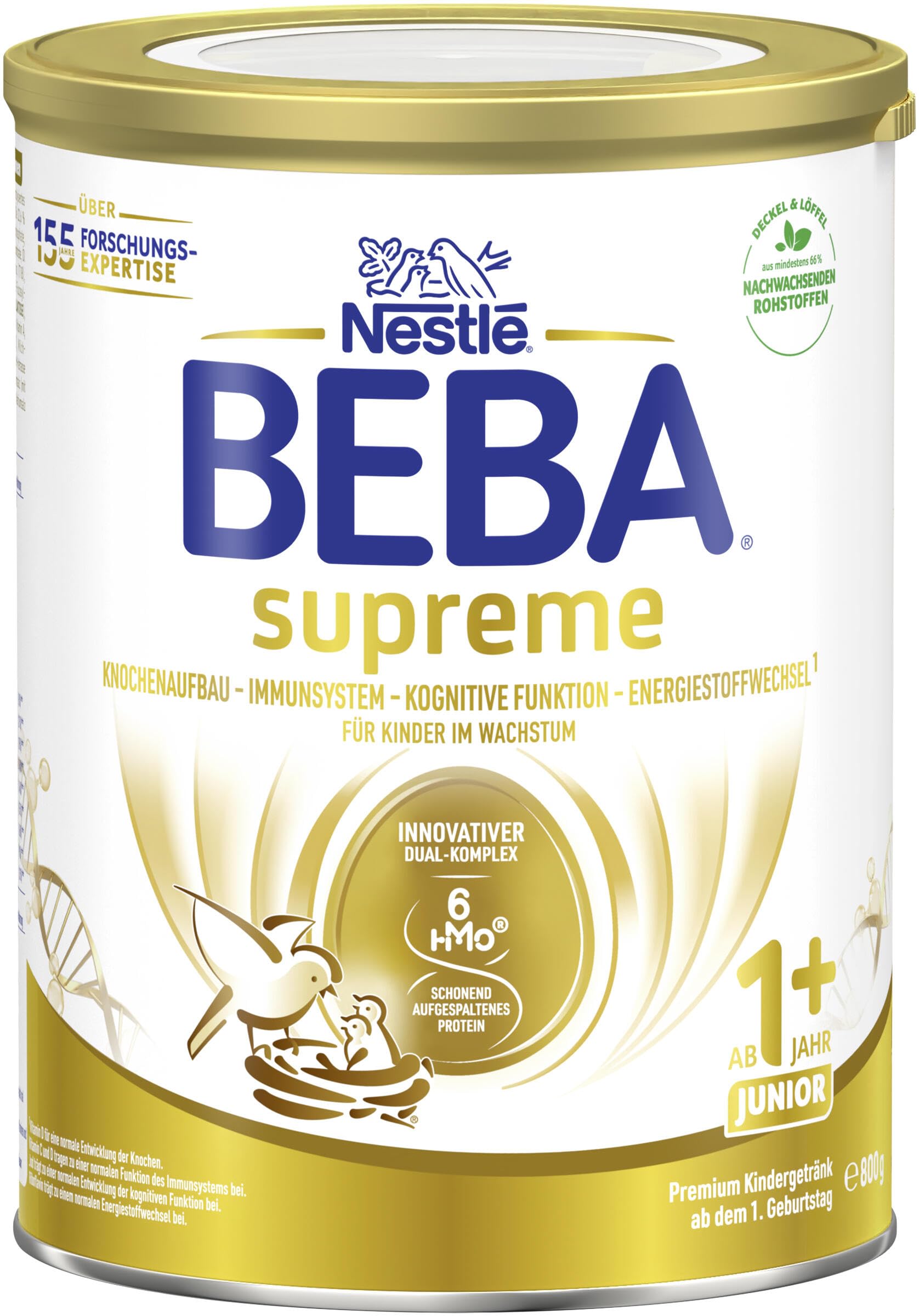 BEBA SUPREME JUNIOR 1 Plus - Kindergetränk ab dem 1. Geburtstag, Mit 6 HMO Komplex, Nur Laktose, Ohne Palmöl, Ohne Fischöl, Kleinkindnahrung, Baby-Milchpulver, 6er Pack (6 x 800g)