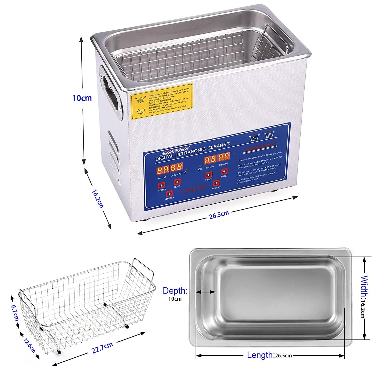 Ultrasonic Cleaner 3L Ultraschallreiniger Reiniger ultraschallgerät Ultraschallreinigungsgerät mit Heizung Digital Timer for glasses Jewellery False Teeth Coins