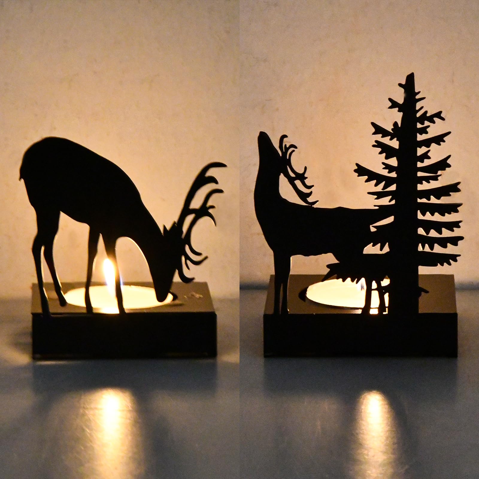 Volumoon 2 Piezas Portavelas de Alce Navideño, Candelabro Navideño de Hierro para Luz de Té de 4cm, Decoraciones Navideñas para Mesa, Adornos para Salon Modernos