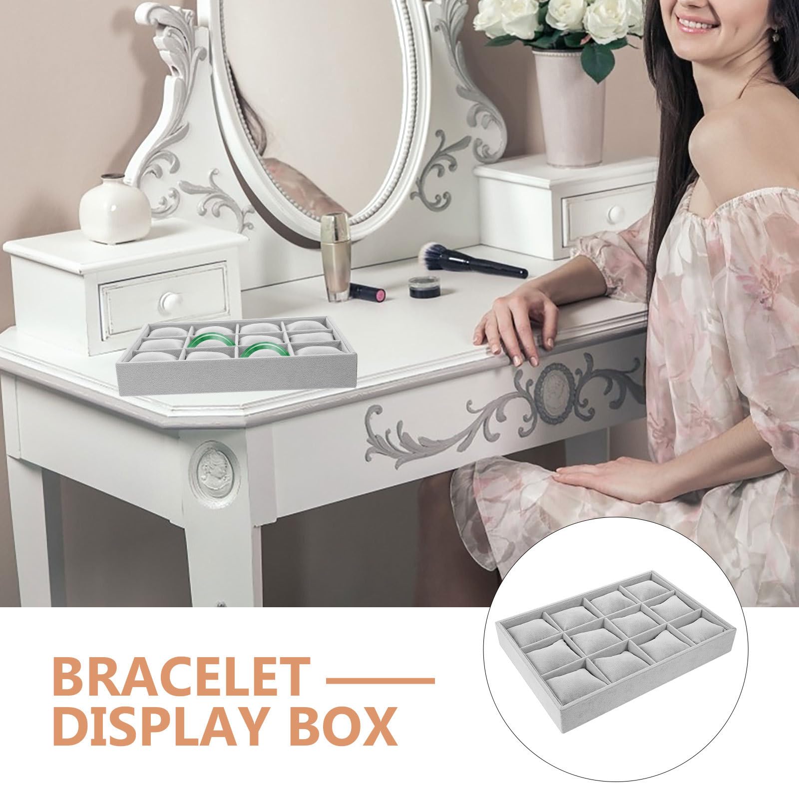 Présentoir à Montres et Bracelets en Style Lin, Plateau à 12 Compartiments Coussins, Rangement Organisé pour Bijoux Dressing ou Vitrine