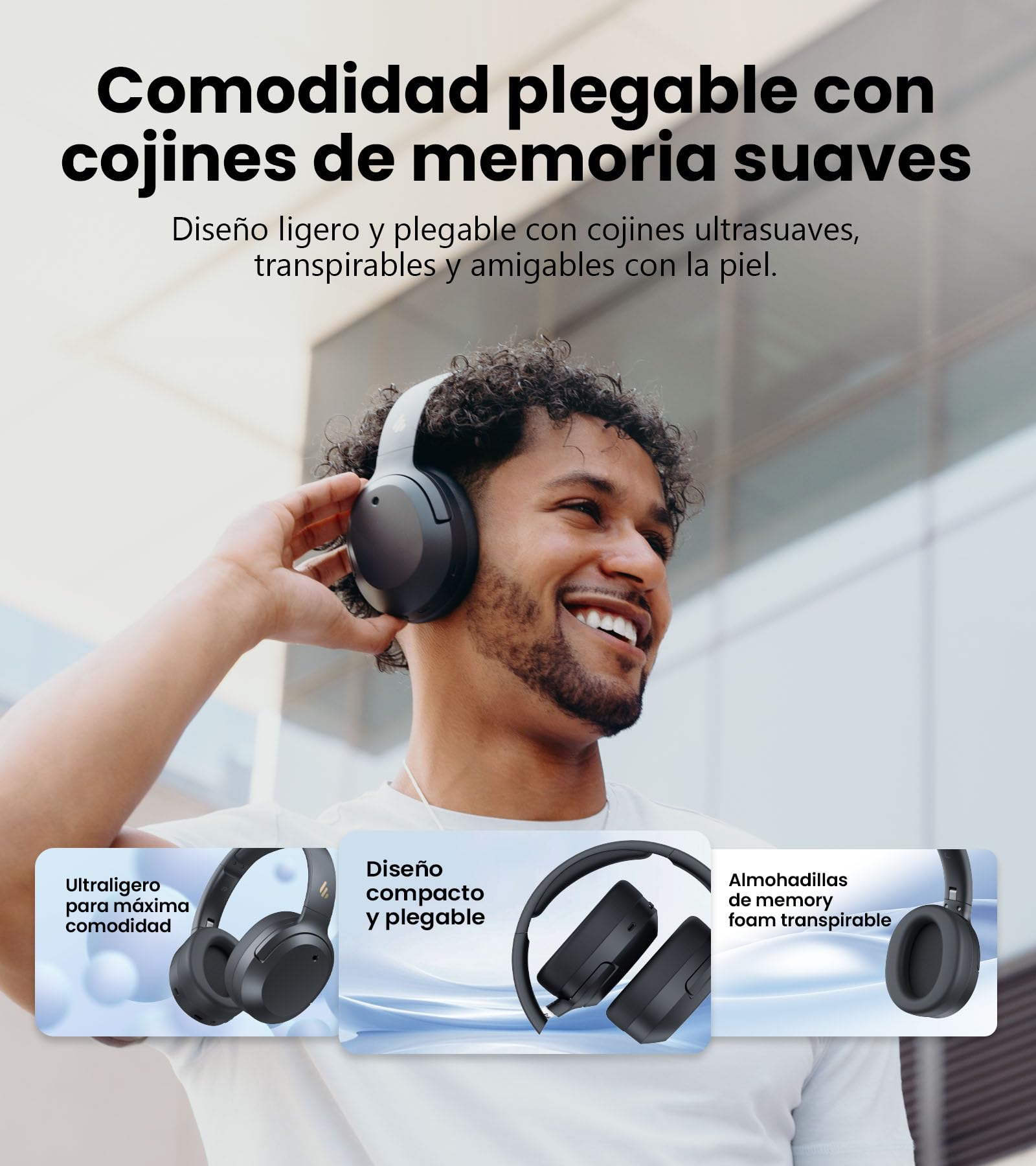 Edifier W820NB Plus Gen 2 Auriculares inalámbricos con cancelación de Ruido sobre el oído, -49 dB ANC, Audio de Alta resolución LDAC, Tiempo de reproducción 88H, Sonido Espacial - Gris Oscuro