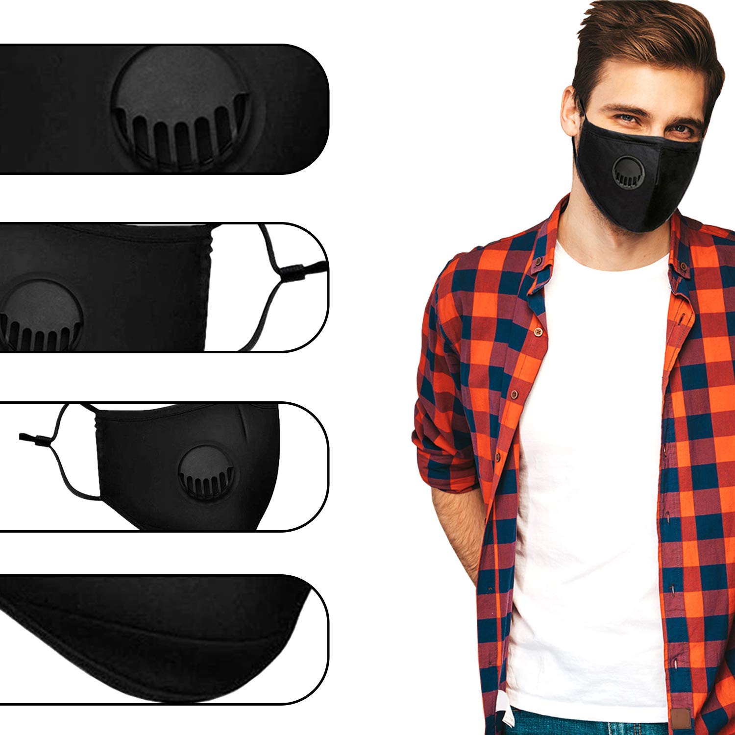 Mascarilla Facial Reutilizable Lavable Cara Máscara con Filtro, Activado Carbono Filtro Respirador Boquilla Protección De Polvo, Mascota Caspa Airborne Irritantes - Negro, with Filter