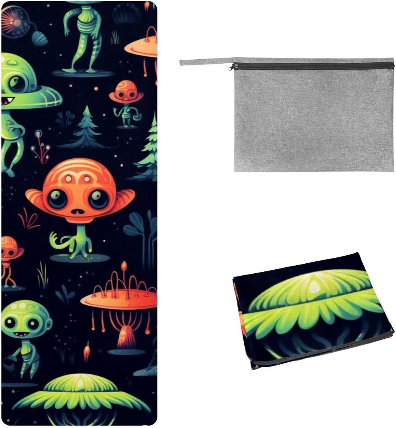 Yoga Towel, Outer Space Alien Pattern Non Slip Sweat Absorbent Hot Yoga Mat Towel for Hot Yoga, Pilates and Fitness - 72.8" x 26.8"