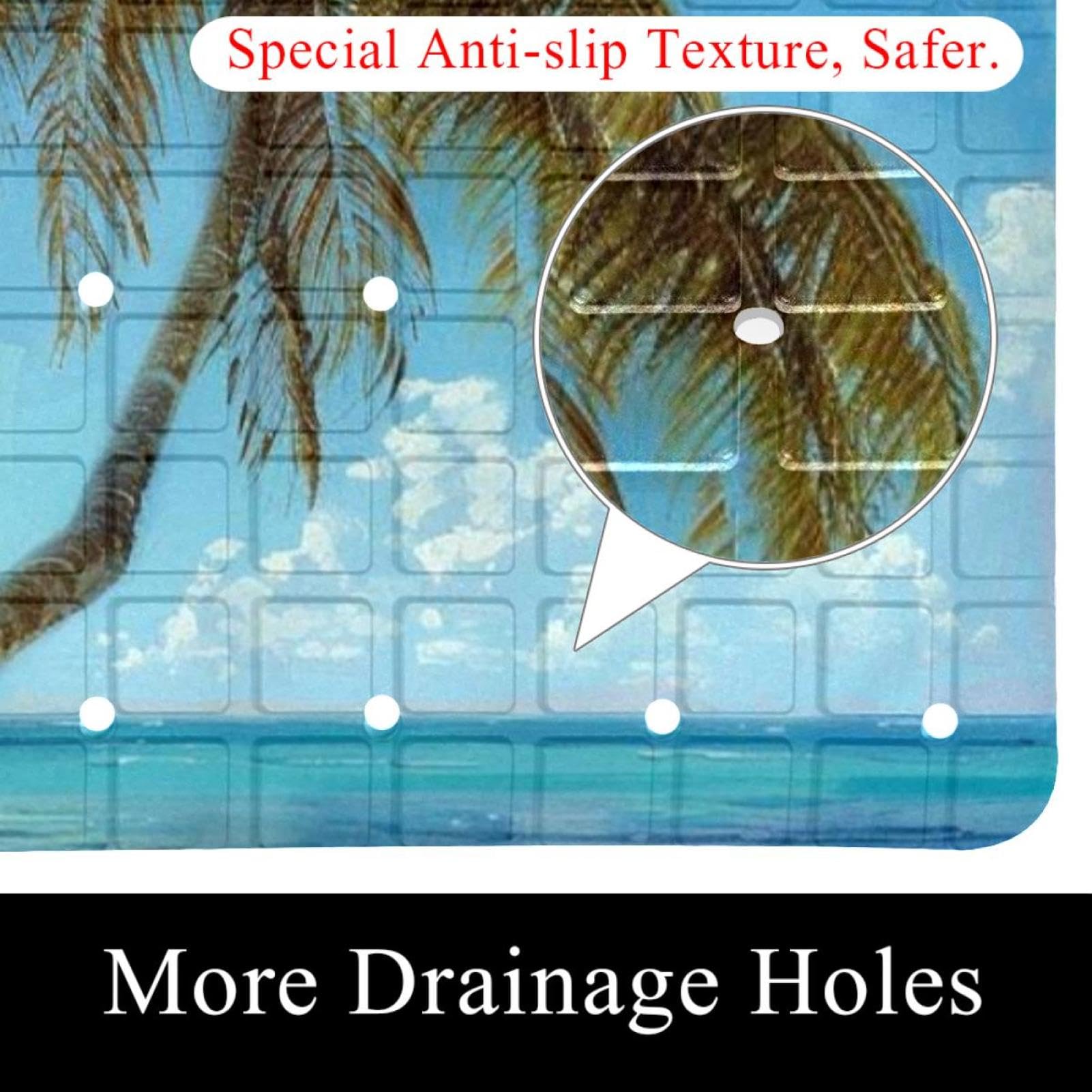 Tapis de bain de qualité supérieure - Antidérapant, facile à nettoyer et sans danger pour toute la famille - Palmier, ciel, mer, été