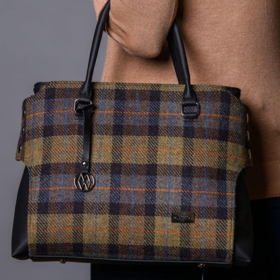 Mucros Weavers Ladies Emily Handbag, 100% Wool Tweed, Imported from Ireland, One size (Blue, Tan, Orange)