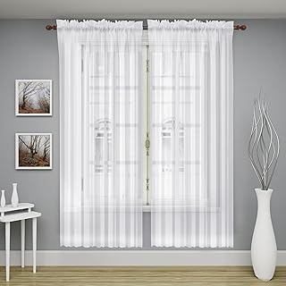 Oakias White Sheer Curtains 72 Inches Long 2 Panels Set – 54