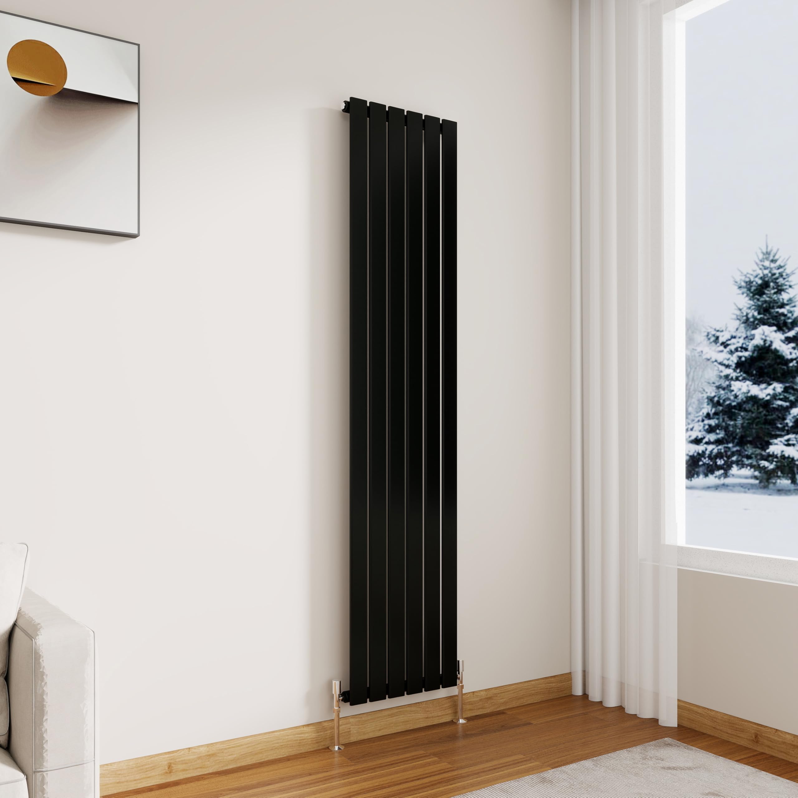 Modern Vertical Flat Panel Radiator,1800x408mm Black Single Stylish Panel Central Heating Heater, Perfect Efficient Hall Radiator, Traditional Wall Mounted Rads, Design for Bedroom, Office