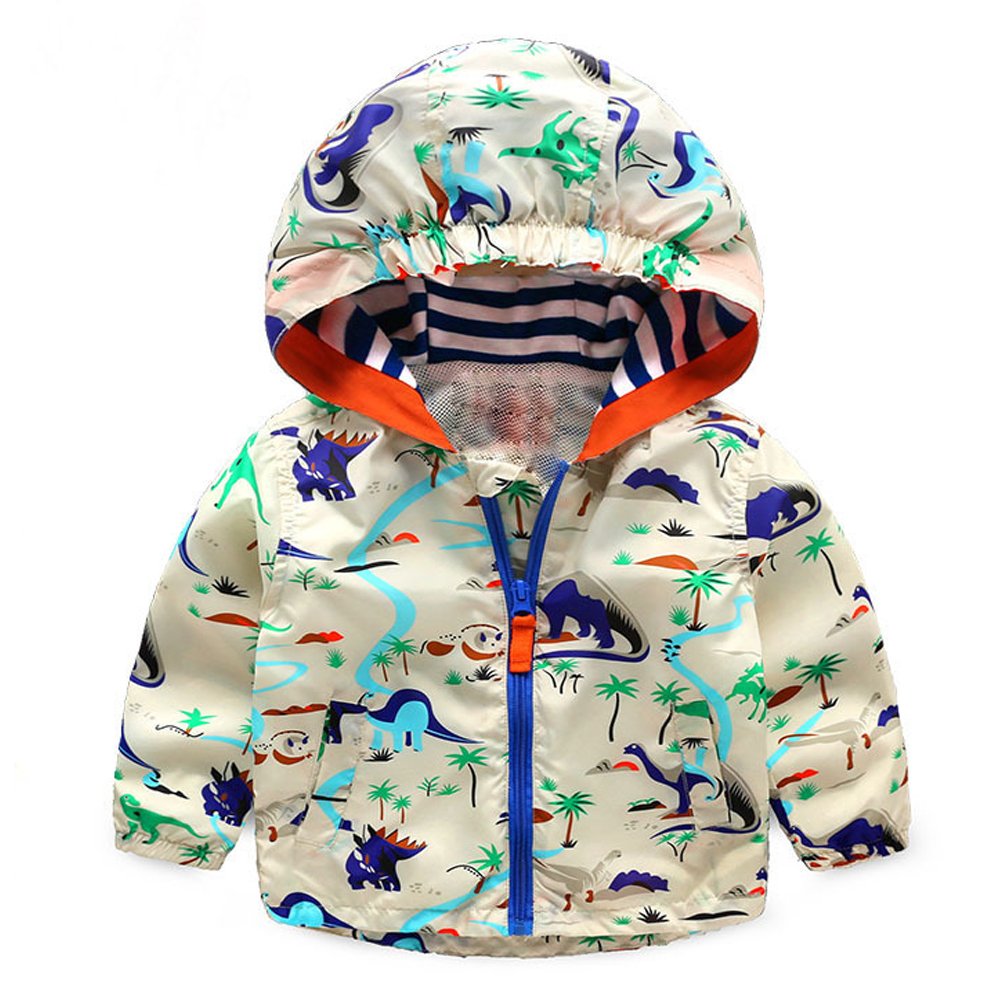 EZB Childrens Unisex Dinosaur Windbreaker Jacket (Beige)