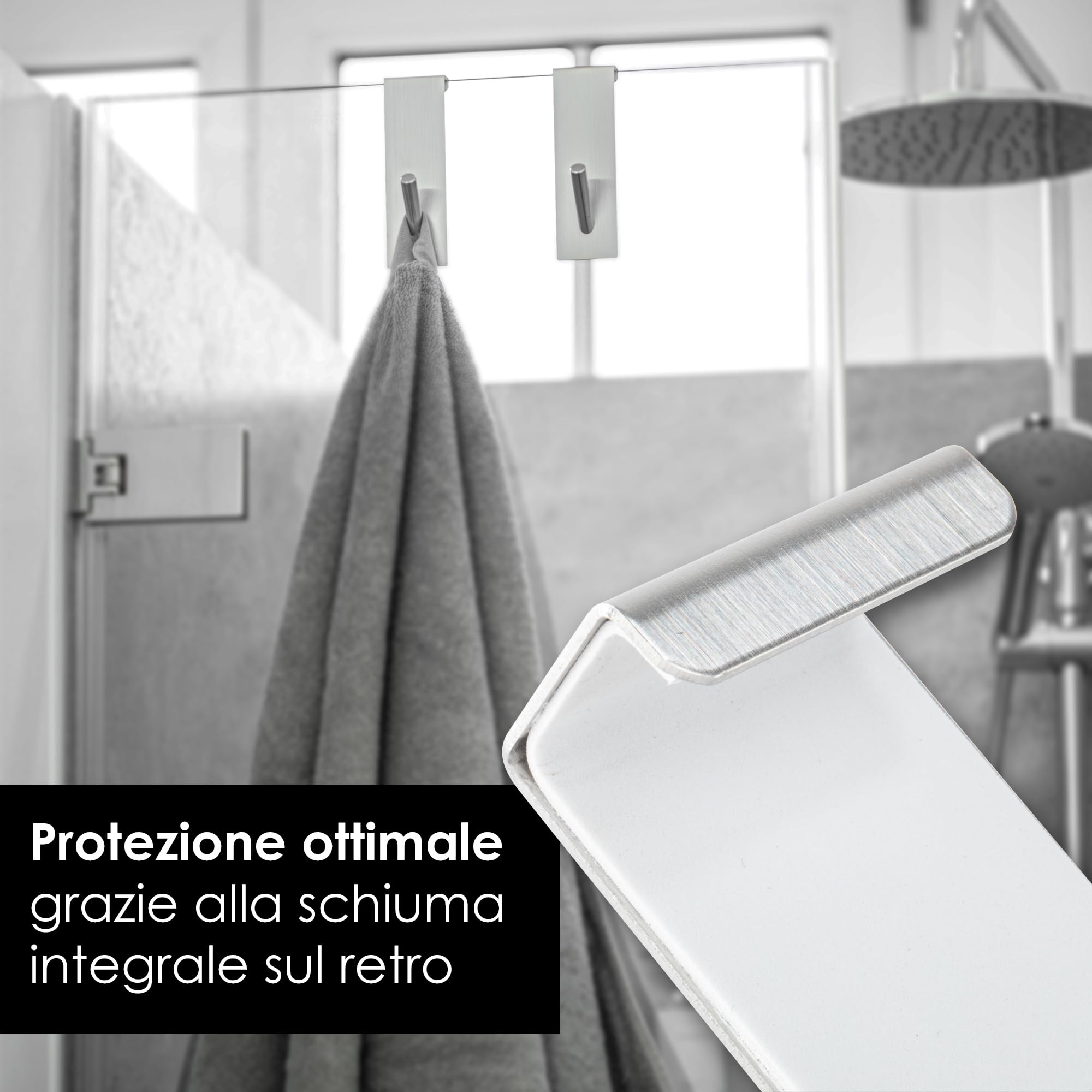OfficeTree 2 Ganci Per Porta Sopra La Porta, in Acciaio Inox, Con Retro in Schiuma Come Protezione Superficiale - Appendiabiti de Porta - Ganci Appendiabiti - Gancio Appendiabiti - Gancio Per Porta