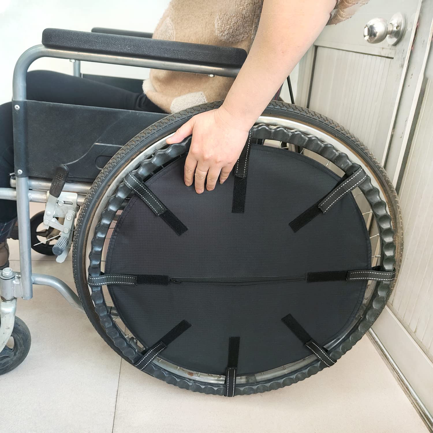 Protège-rayons de fauteuil roulant avec poche de rangement pour roues de fauteuil roulant 61 cm pour protéger les doigts