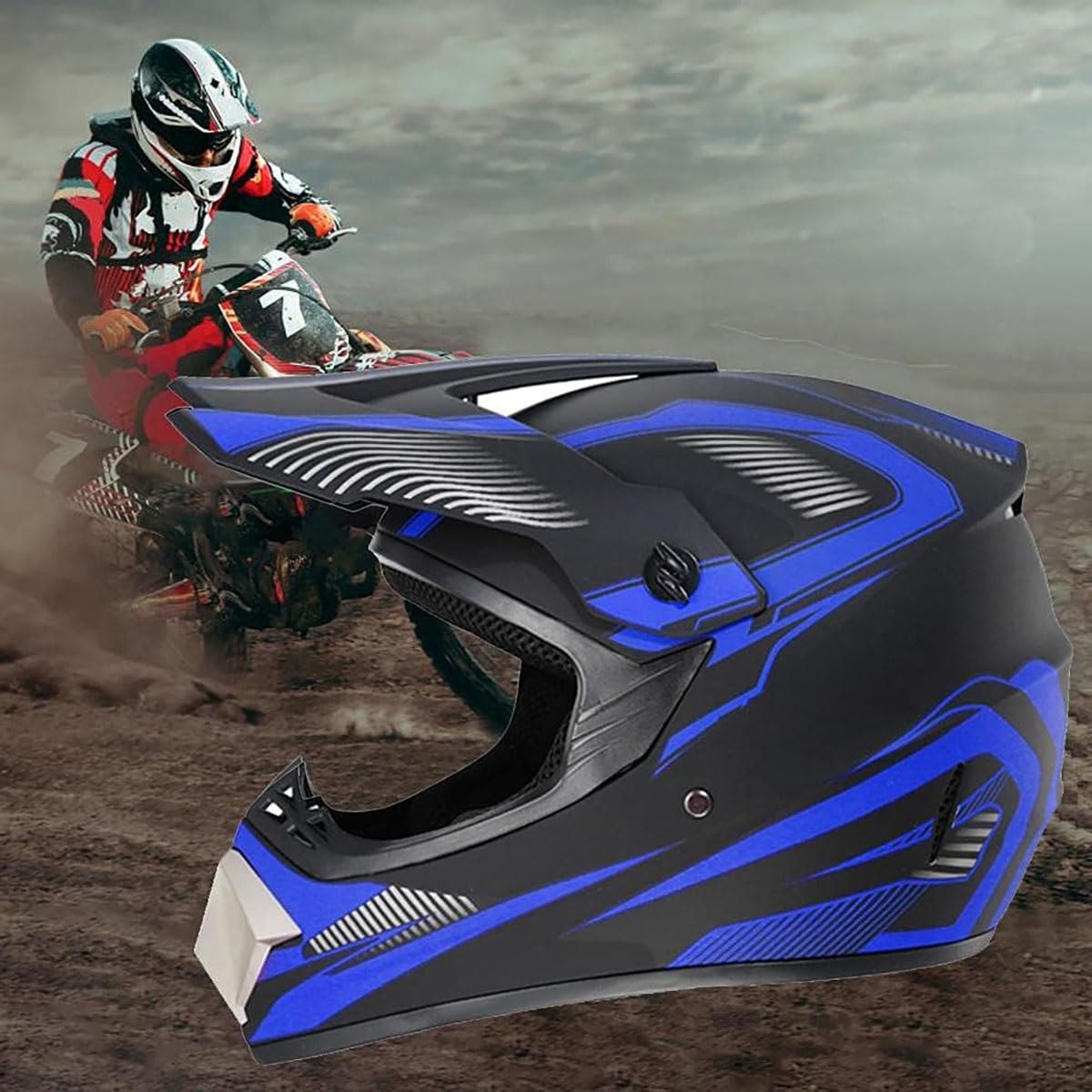 Fullface MTB Motocross Helm, Erwachsene Jugend Enduro Cross Helm Motorradhelm für Fahrrad Downhill Bike BMX Off Road ATV mit Brille Handschuhe Maske