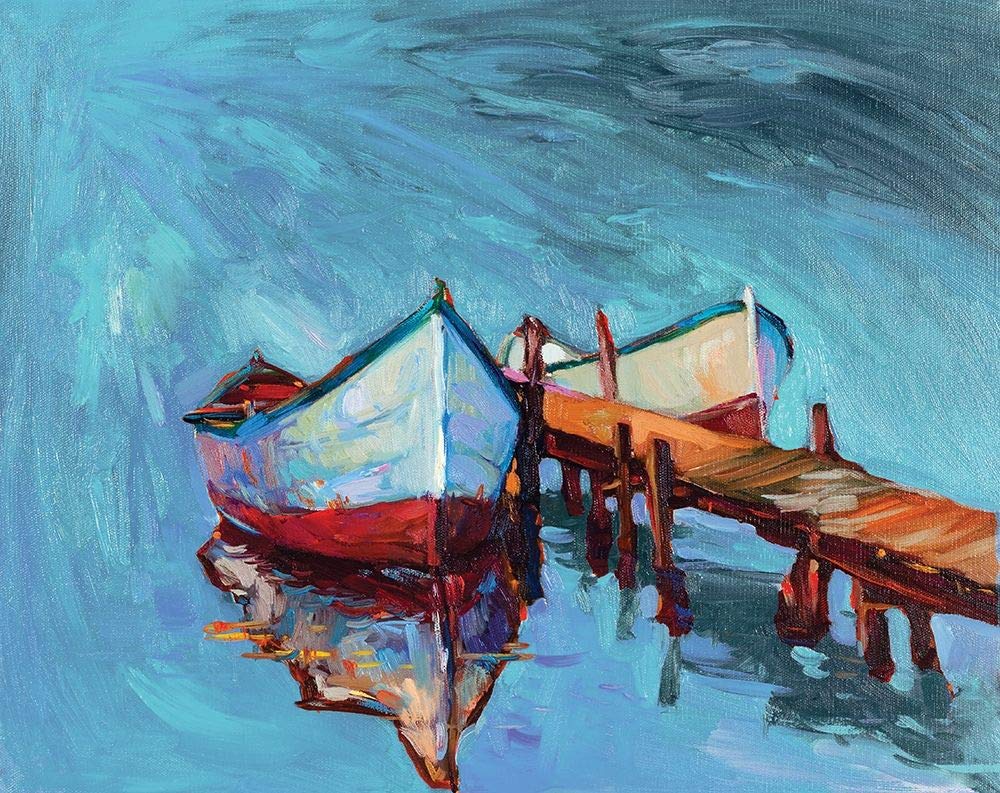 Rowboats Tied to Pier Poster Print by Boyan Dimitrov (36 x 24)