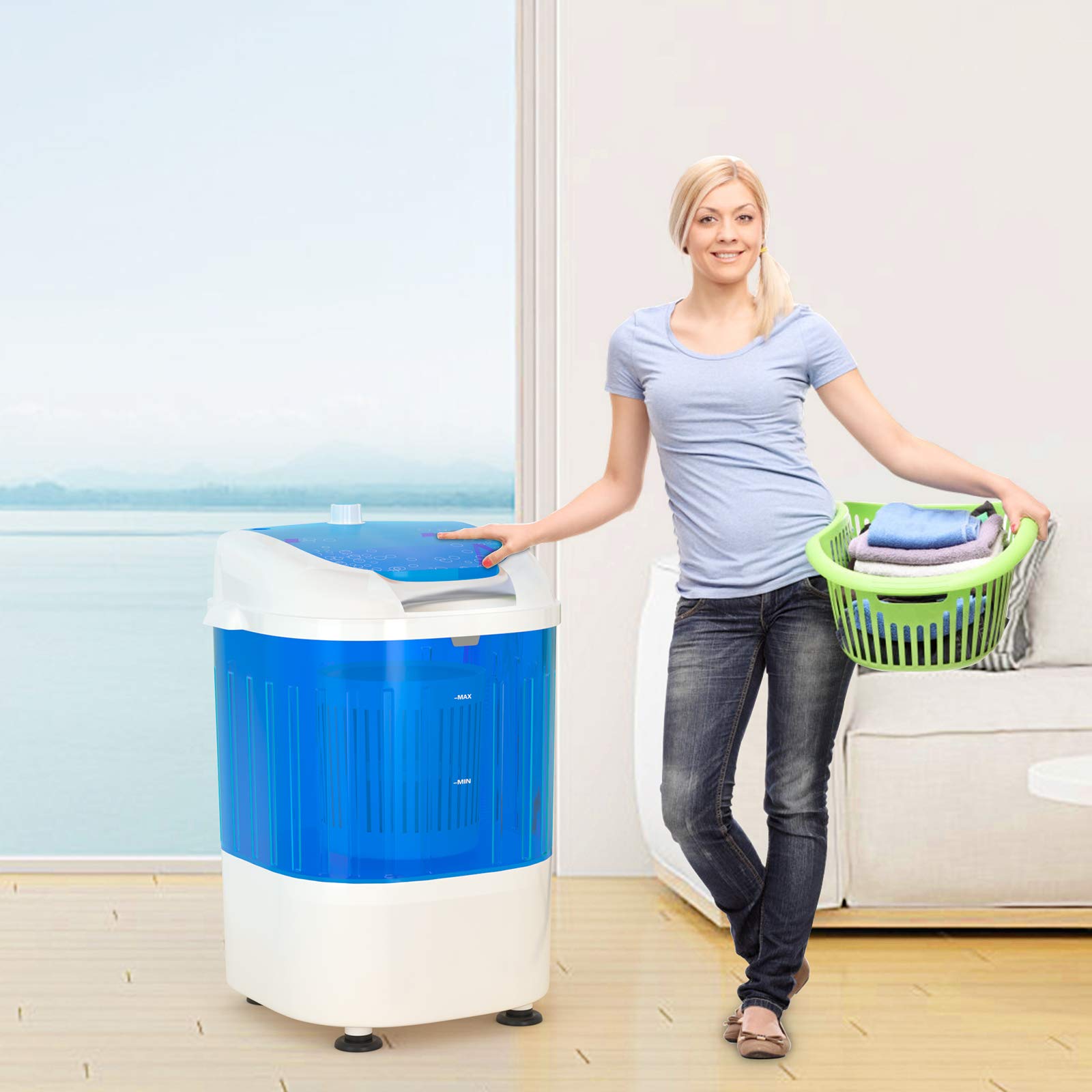 GOPLUS Mini Machine à Laver Portable, 2,5 KG, 170W, 36x34x51 CM, Mini Lave-Linge 2 en 1 Multi-Fonction Essorage, Semi-automatique, Minuterie, Lavage Rapide, pour Camping, Appartement, Dortoir, Voyage