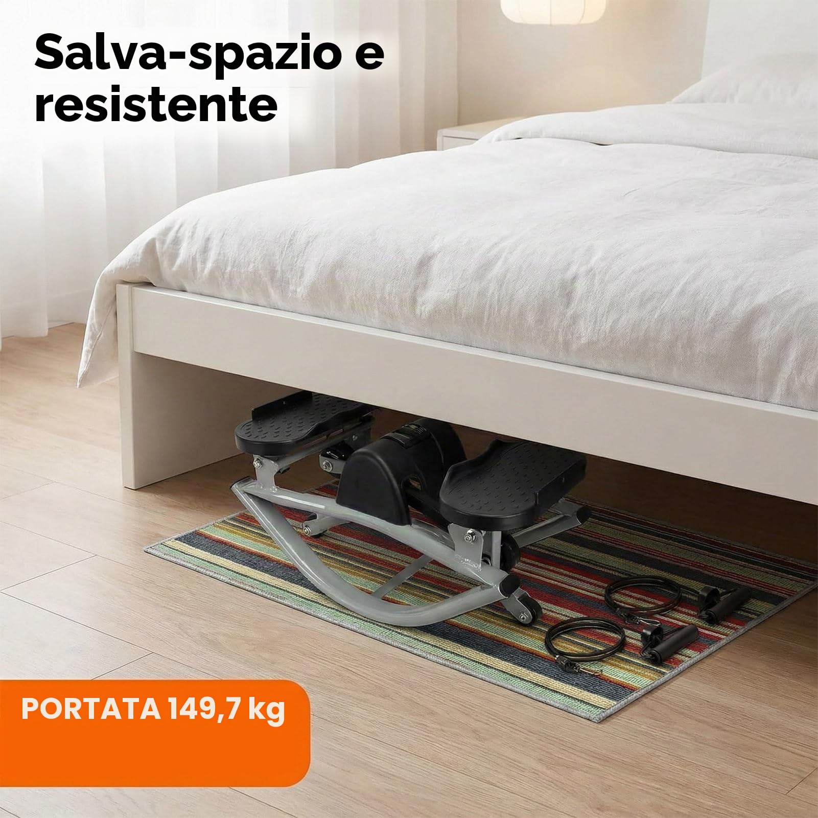 Rock Stepper – Stepper Laterale con Elastici di Resistenza & Tappetino Antiscivolo, Movimento 3D Laterale per Fianchi, Glutei & Postura, Cardio a Basso Impatto