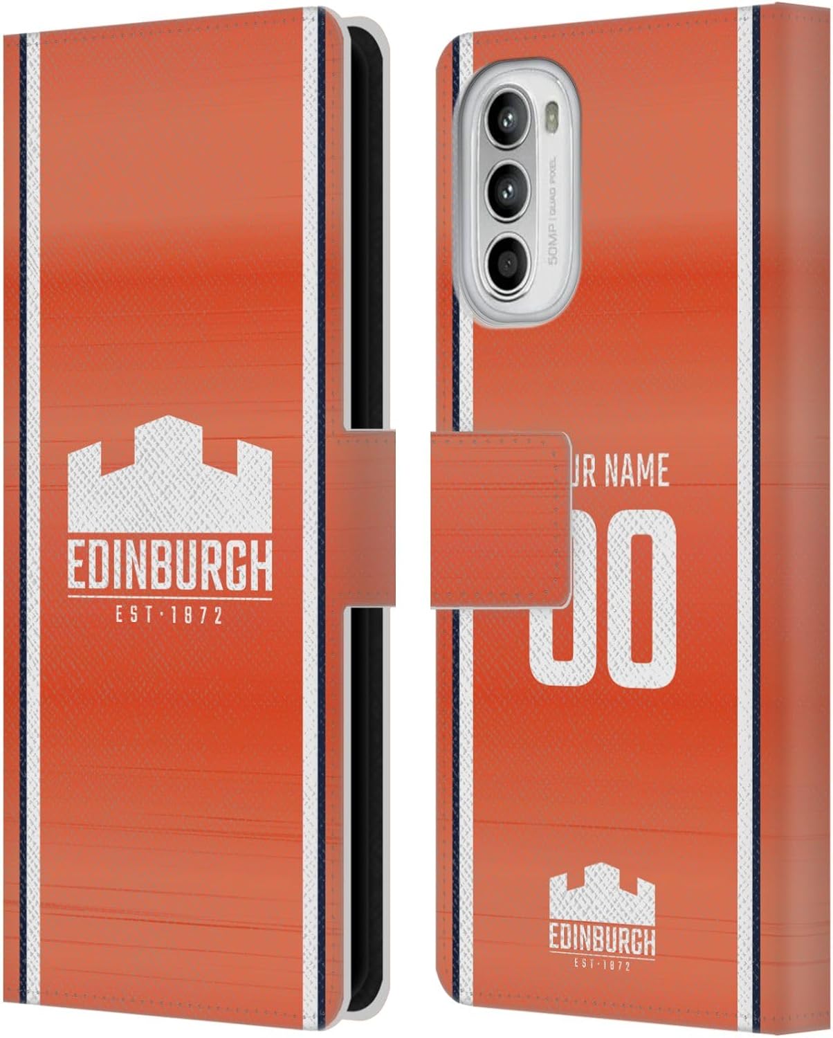 Head Case Designs Officially Licensed Custom Customized Personalized Edinburgh Rugby Away 2024/25 Kit Leather Book Wallet Case Cover Compatible with Motorola Moto G52