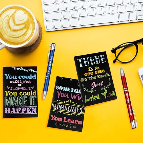 Miniatura 7 de Geyee 24 mini bolígrafos motivacionales, blocs de notas inspiradores, regalos de agradecimiento a granel, diarios pequeños, divertidos bolígrafos