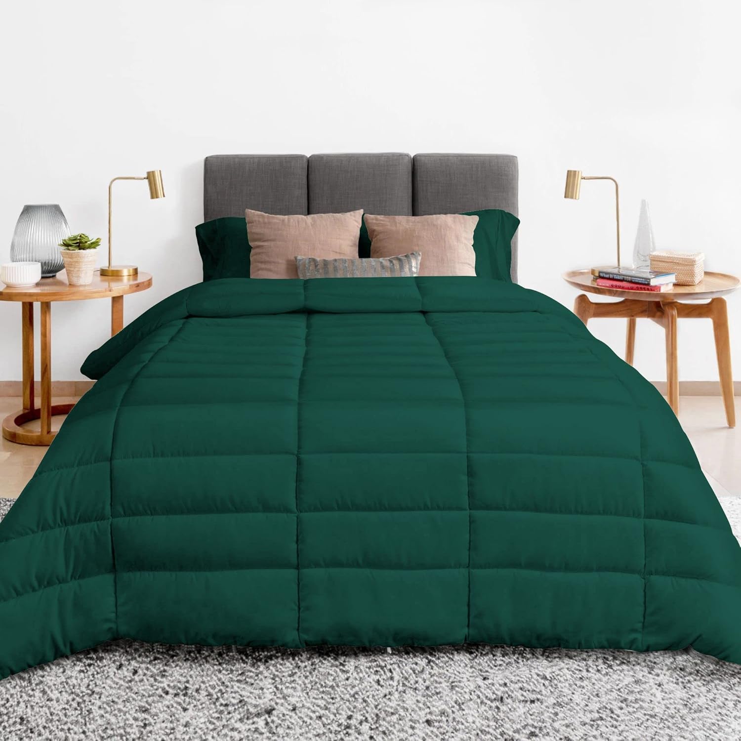 Tony's Textiles 5 Piece Luxury Long Box Pattern Comforter Set Premium |Super Soft 450 GSM All Season, 1000 Thread Count, 100% Egyptian Cotton, Full/Queen Size - Teal Green Color
